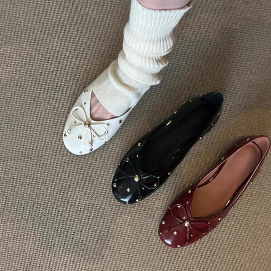 Damen Ballerinas mit modischem Schleifendesign und dekorativem Perlenbesatz EB