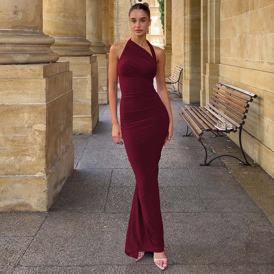 Damen trägerloses Maxikleid mit elegantem Drapé EB
