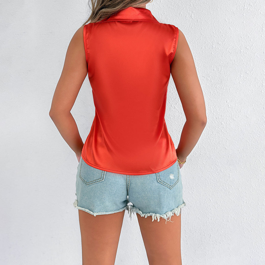 Damen Elegante Satin-Bluse mit Kragen EB