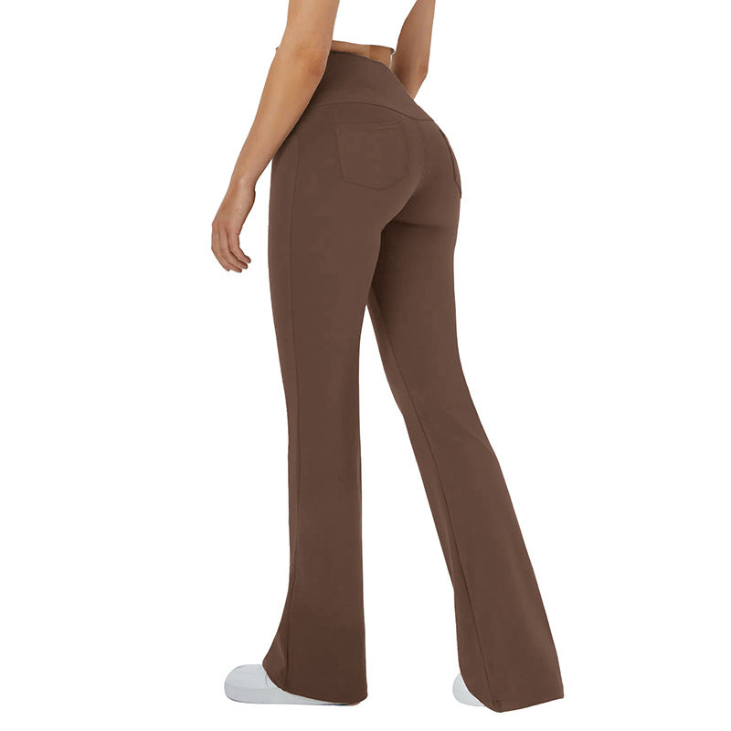 Damen bequeme Sportleggins mit hohem Bund und praktischen Taschen EB