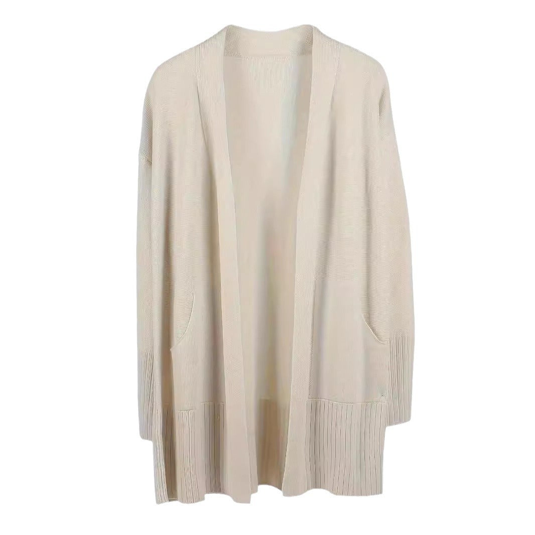 Damen lässiger Strickcardigan mit offenen Vorderteilen und praktischen Taschen EB