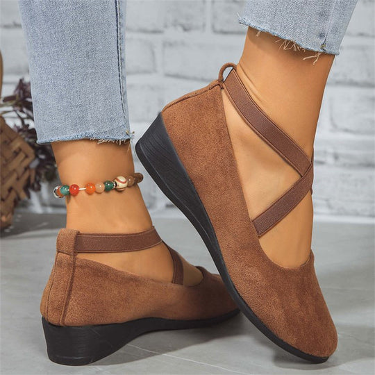 Damen elegante Wedge-Pantoletten mit überkreuzten Riemen und komfortablem Fußbett EB