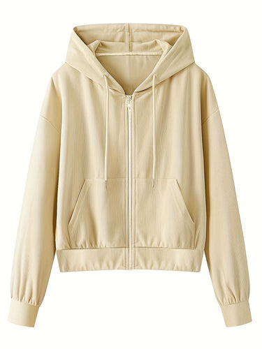 Damen sportlicher Kapuzenpullover mit Reißverschluss und elastischem Saum EB