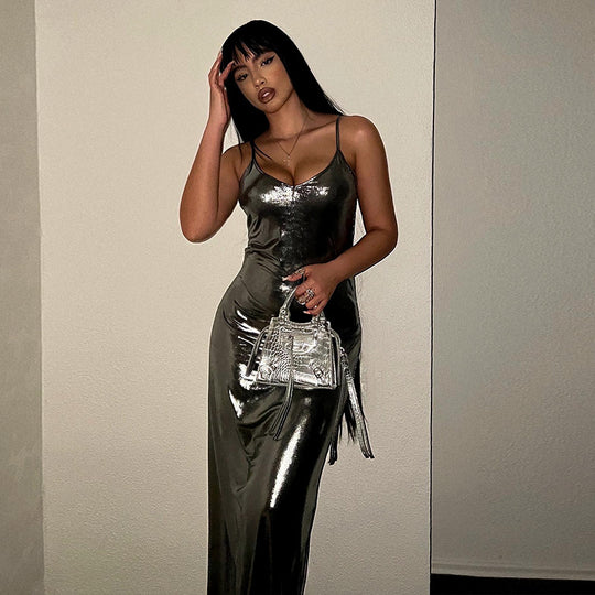 Damen figurbetontes Strickkleid mit tiefem V-Ausschnitt und langen Ärmeln EB