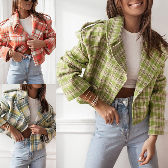 Damen Karierter Kurzblazer mit schickem Schnitt und modischen Details EB