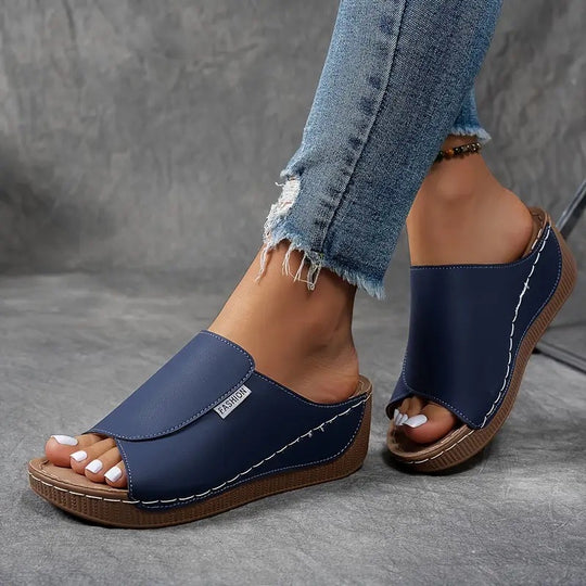 Damen nan anatomisch geformte Schlupf-Sandale mit ergonomischer Keilsohle und genähter Randnaht EB