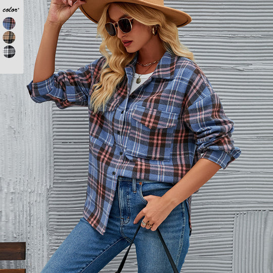 Damen Flanellhemdjacke im lässigen Karo-Design mit Brusttaschen EB