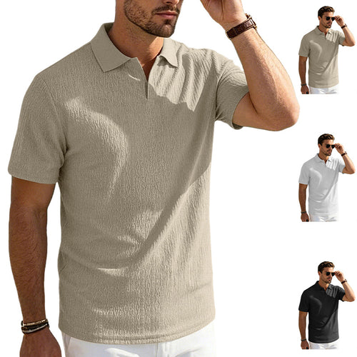 Herren nan elegantes Kurzarm-Polo aus strukturierter Micro-Jacquard-Baumwollmischung mit formstabilem Hemdkragen EB
