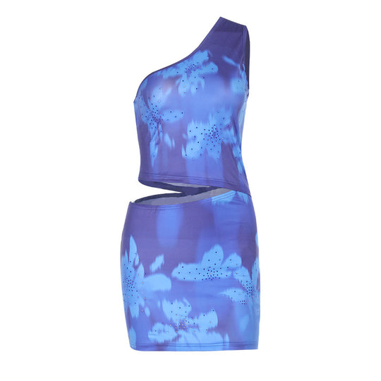 Damen asymmetrisches Oberteil mit floralem Muster EB