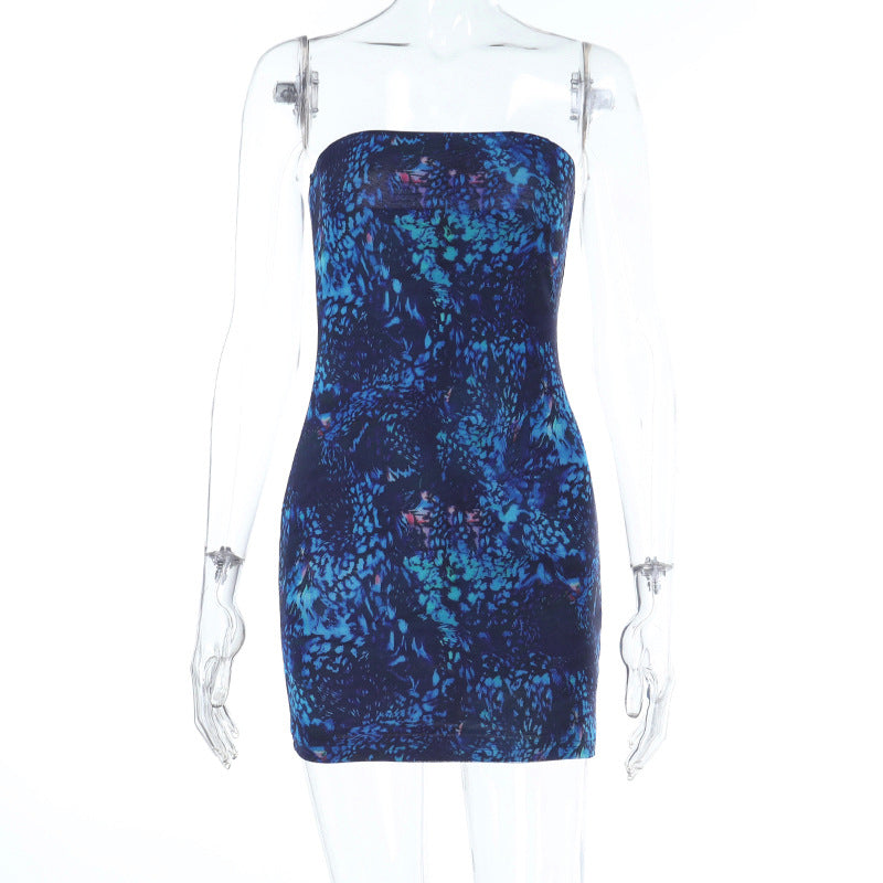 Damen schulterfreies Minikleid im aquatischem Design EB