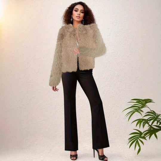 Damen Luxuriöse Kunstpelzjacke mit kurzem Schnitt und voluminösen Ärmeln EB