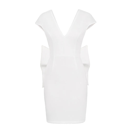Damen figurbetontes Cocktailkleid mit elegantem V-Ausschnitt und schwingendem Saum EB