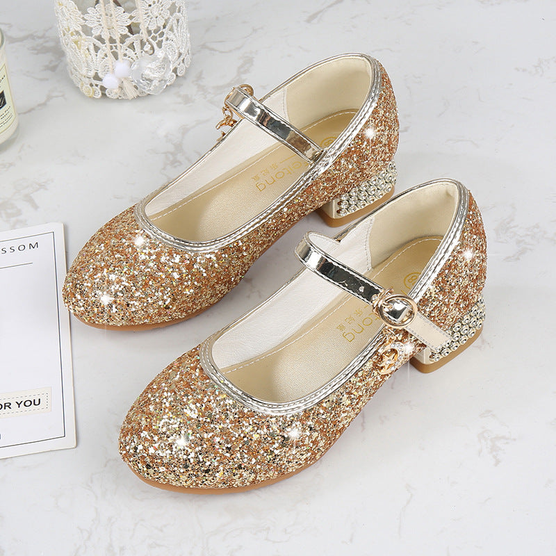 Mädchen Glitzernde Mary Jane Ballerinas mit dekorativer Schleifen- und Perlenverzierung EB