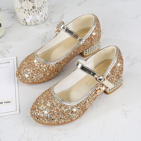Mädchen Glitzernde Mary Jane Ballerinas mit dekorativer Schleifen- und Perlenverzierung EB