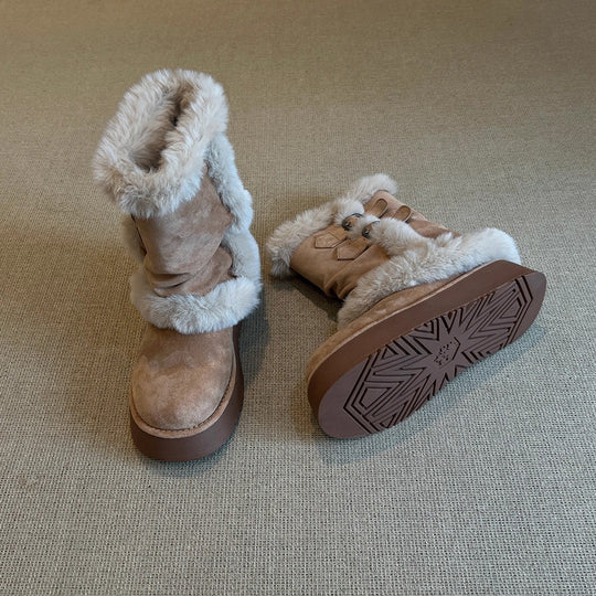 Damen kuschelige Winterstiefel mit modischer Fellverzierung EB
