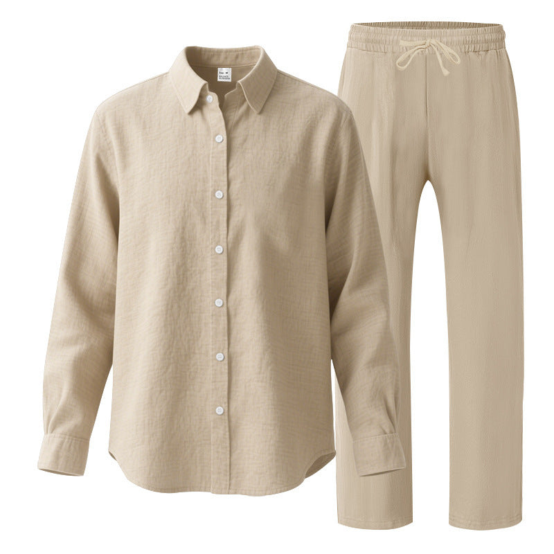 Damen nan komfortables Lounge-Set mit oversized Hemdbluse und elastischer Kordelzug-Hose EB