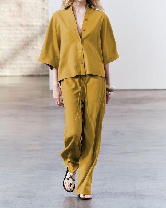 Damen elegantes Blusen und Hose Ensemble aus atmungsaktivem Stoff EB