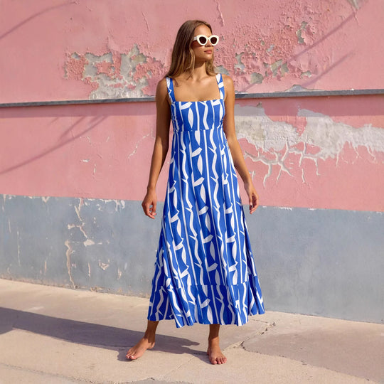 Damen Maxikleid mit floralem Design und rückenfreiem Schnitt EB