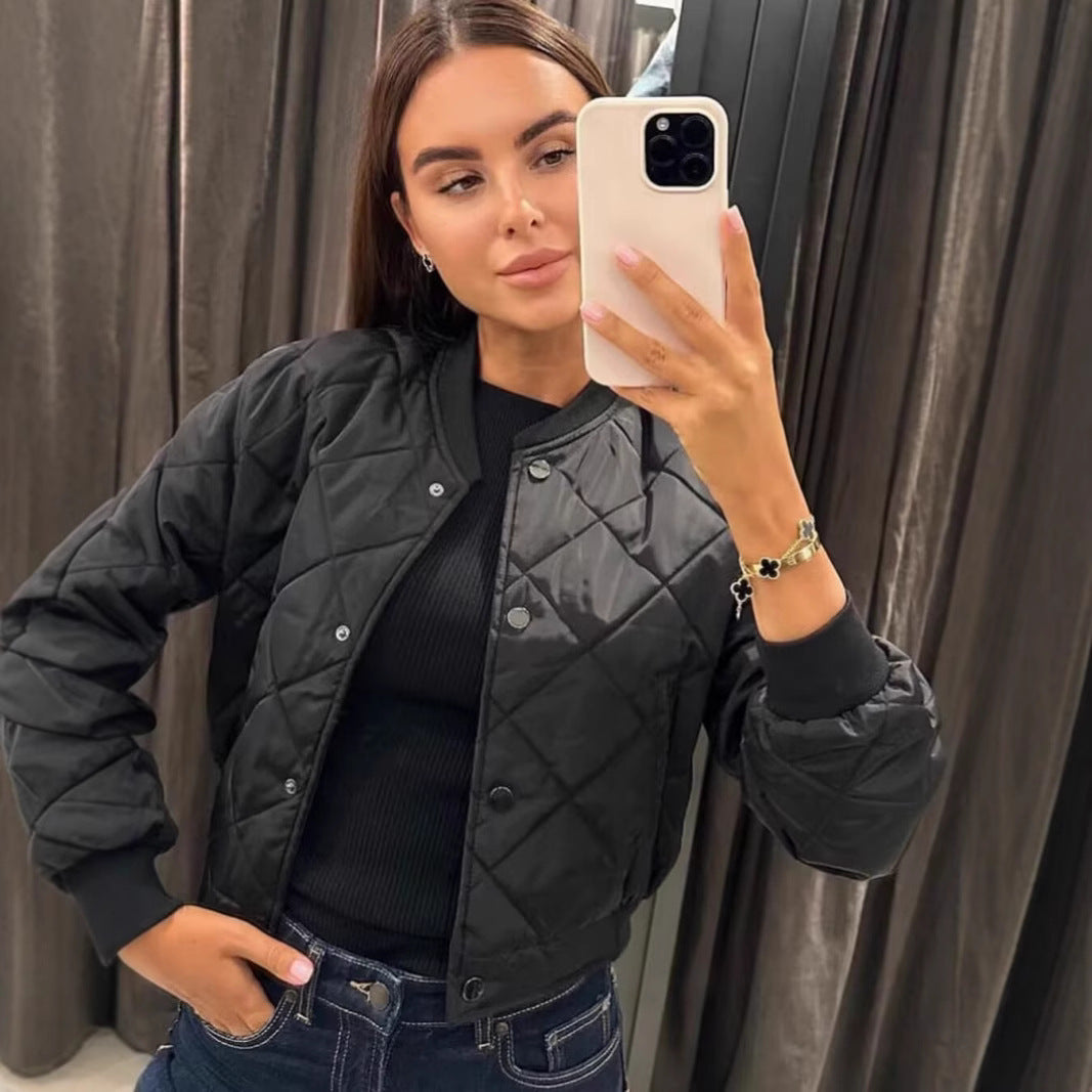 Damen gesteppte Kurzjacke mit praktischem Knopfverschluss EB
