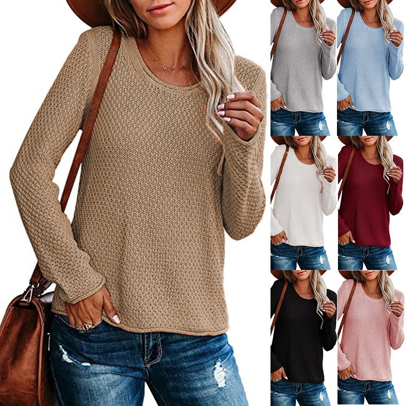 Damen modischer Strukturpullover mit klassischem Rundhalsausschnitt und lässigem Schnitt EB