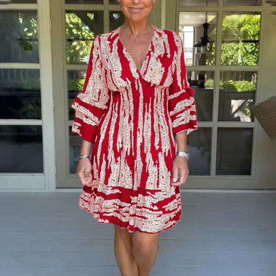 Damen lässiges Strandkleid mit V-Ausschnitt und weitem Rock EB
