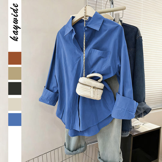 Damen nan oversized Hemdbluse mit Brusttasche, umgeschlagenen Ärmeln und relaxed Fit EB