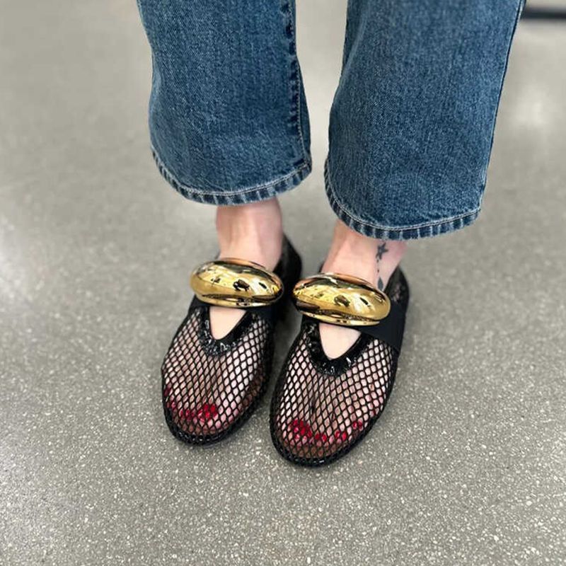 Damen edle Netz-Sandalen mit luxuriösem Goldakzent EB