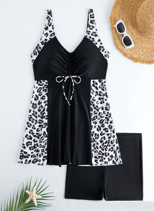 Damen Strandkleid Badeanzug mit elegantem Leopardenmuster EB