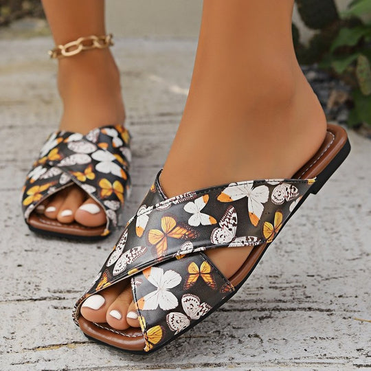 Damen Faltbare Sandalen mit floralem Muster EB