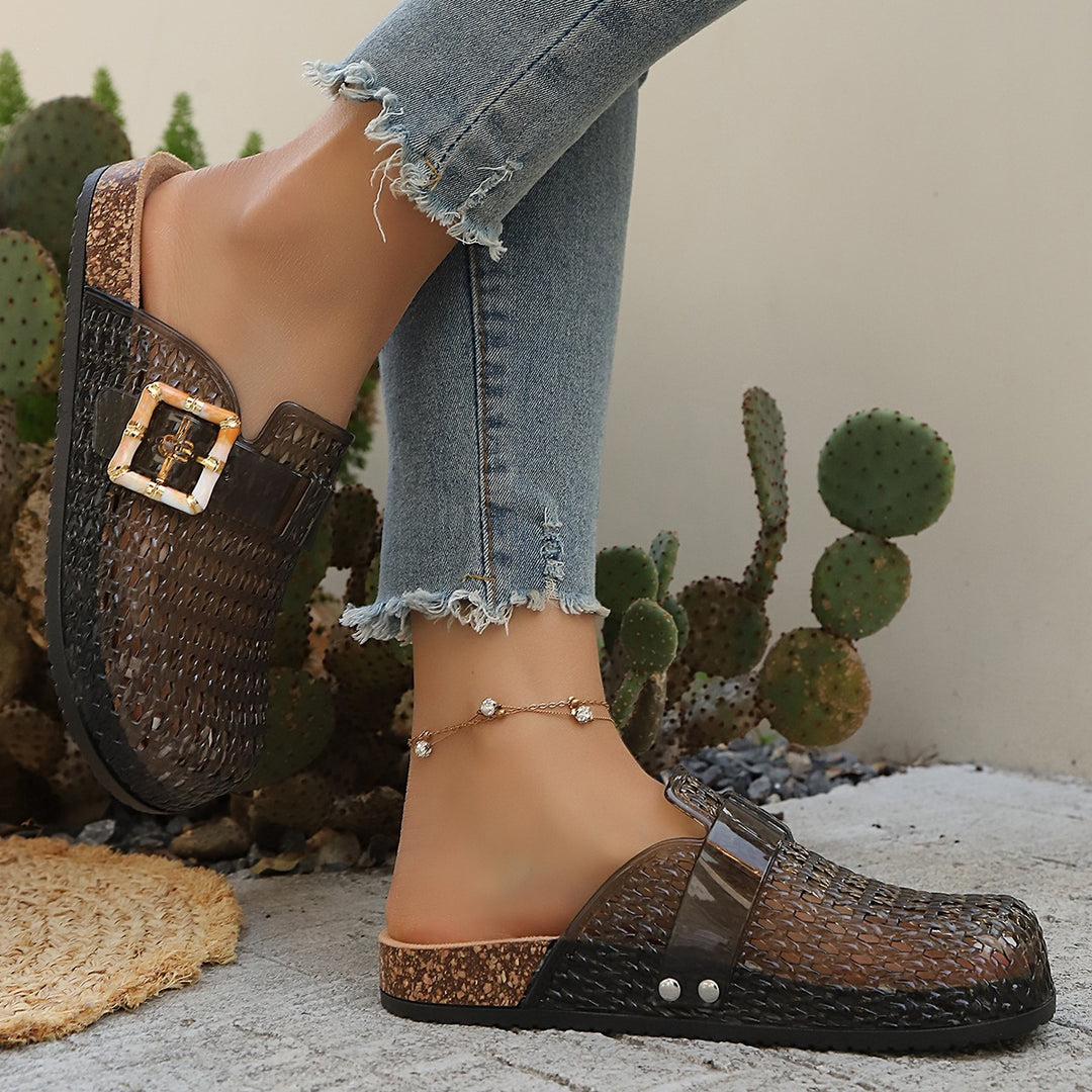 Damen Modische und luftige Clogs mit transparentem Design EB