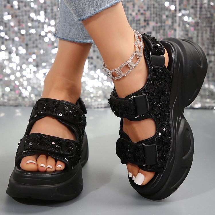 Damen Sneakersandalen mit komfortablem Klettverschluss und glitzernder Oberflächenstruktur EB