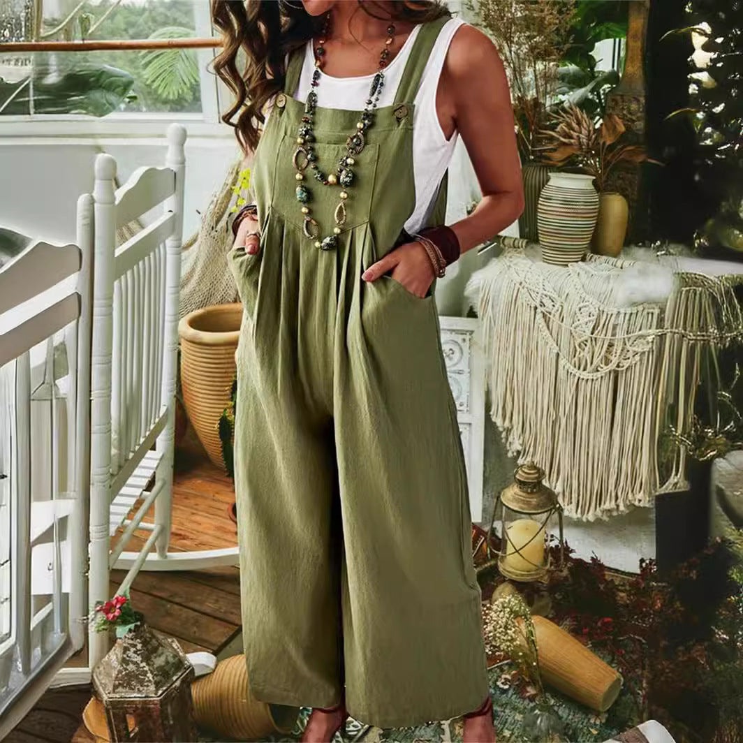 Damen Lässige Jumpsuit mit weitem Bein und Taschen EB