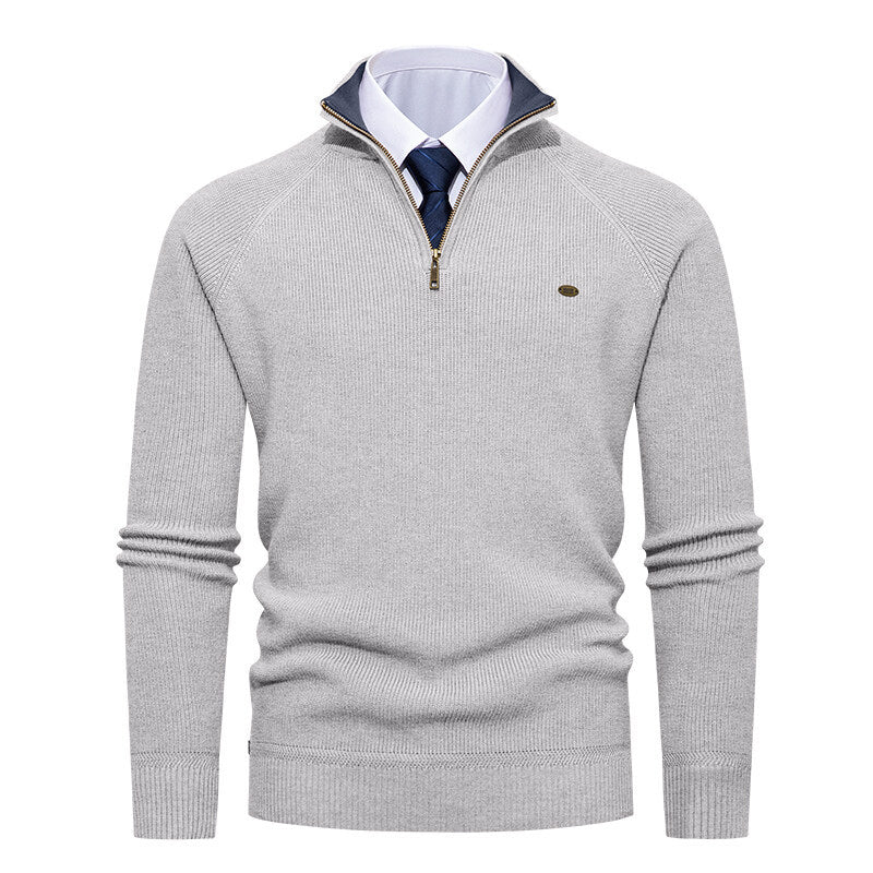 Herren eleganter Strickpullover mit Stehkragen und Reißverschluss EB