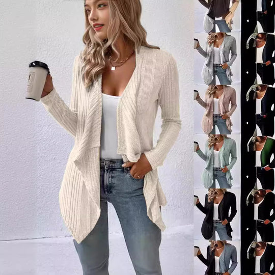 Damen gemütliche Strickjacke mit lässigem Schnitt und asymmetrischem Saum EB