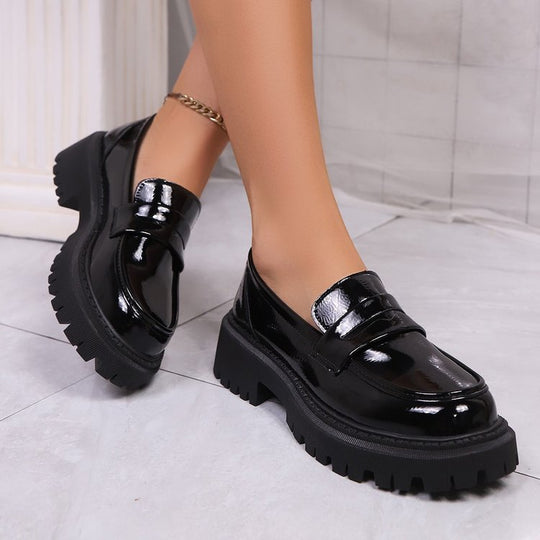 Damen Modische Lacklederschuhe mit robustem Profil EB