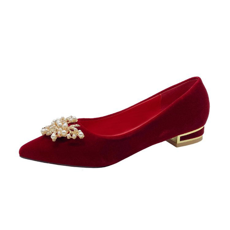 Damen elegante Velours-Pumps mit luxuriösem Perlen-Schmuckdetail EB