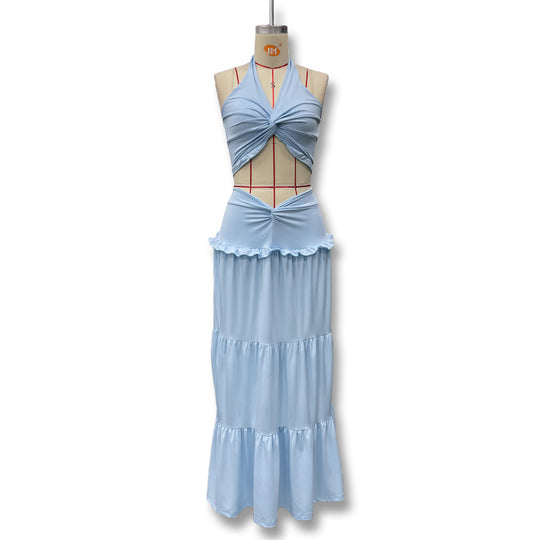 Damen Maxikleid mit raffiniertem Knotendesign und fließendem Rock EB