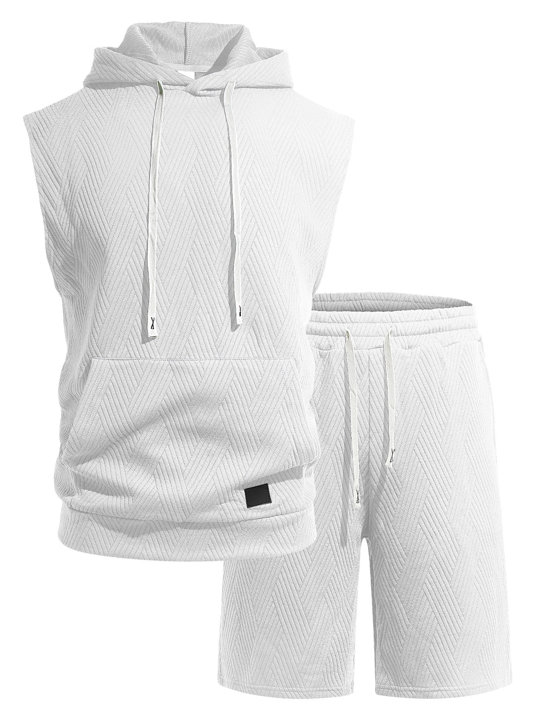 Herren nan ärmelloses Kapuzen-Lounge-Set aus strukturierter Baumwollmischung mit Kängurutasche und elastischer Freizeithose EB