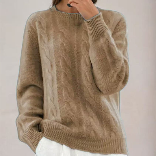 Damen Kuscheliger Zopfmuster-Feinstrickpullover mit legerer Passform EB