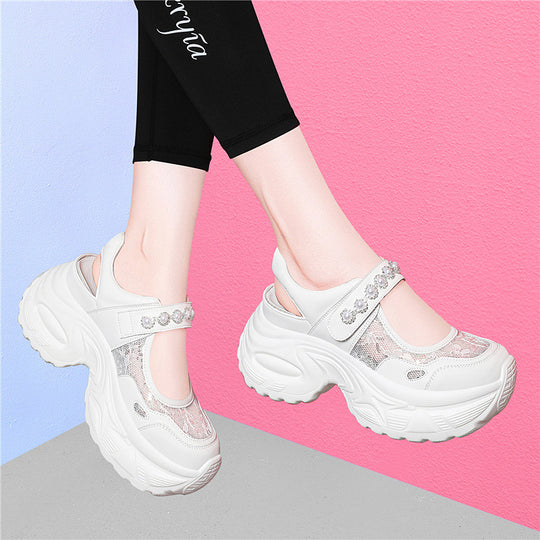 Damen modische Sneaker mit zierlicher Blütenapplikation EB