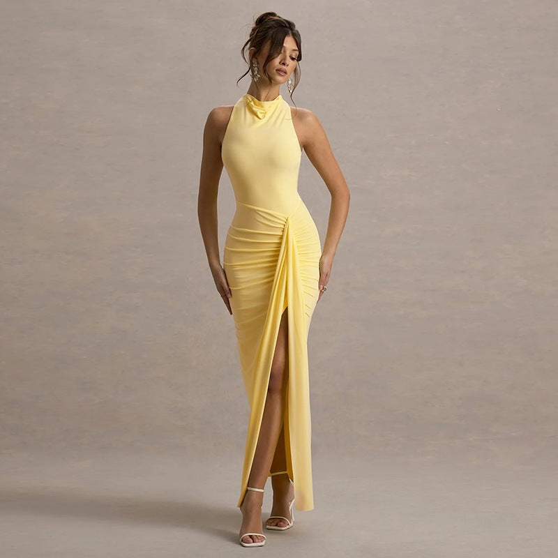 Damen Elegantes Maxikleid mit hochgeschlossenem Design und raffinierter Drapierung EB