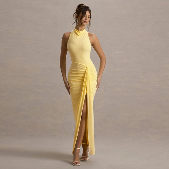 Damen Elegantes Maxikleid mit hochgeschlossenem Design und raffinierter Drapierung EB