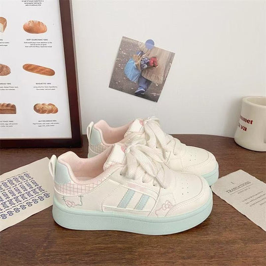 Damen Plattform Sneakers mit atmungsaktiver Obermaterialkombination und modischem Schnürdesign EB