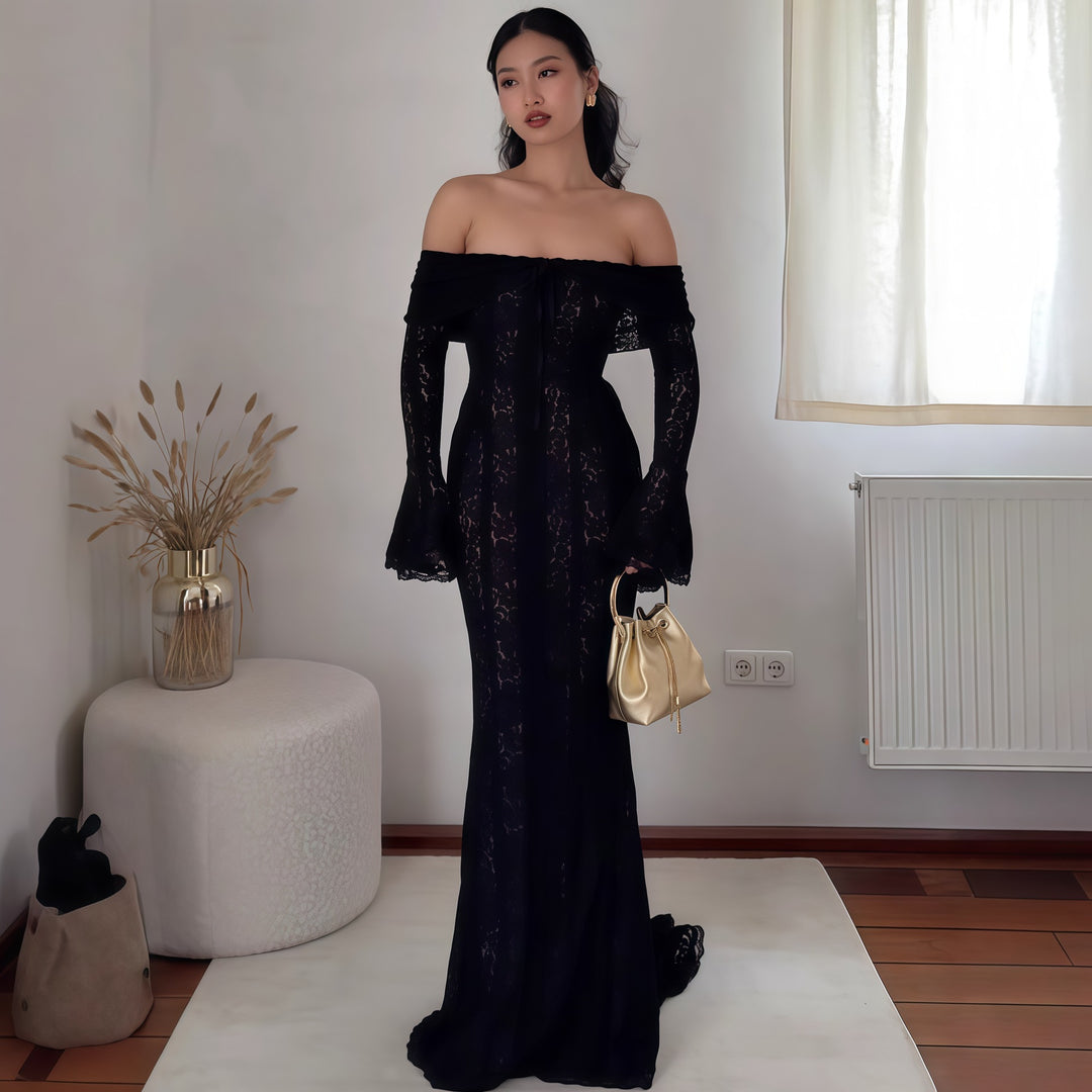 Damen Elegantes Spitzenkleid im figurbetonten Schnitt mit Off-Shoulder Design EB