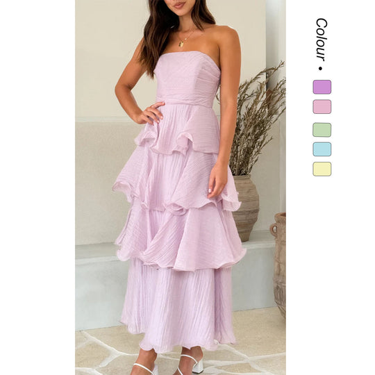 Damen Elegantes Wickelmaxikleid mit voluminösen Rüschendetails EB