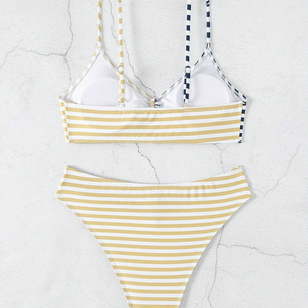 Damen Triangel-Bikini mit raffiniertem Knoten und modischem Streifenmuster EB
