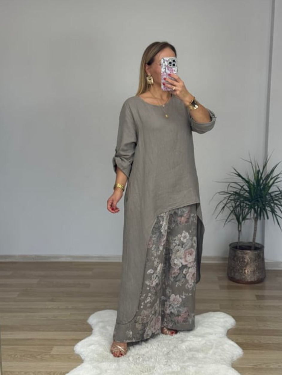 Damen Relaxed Fit Leinen Tunika Top EB
