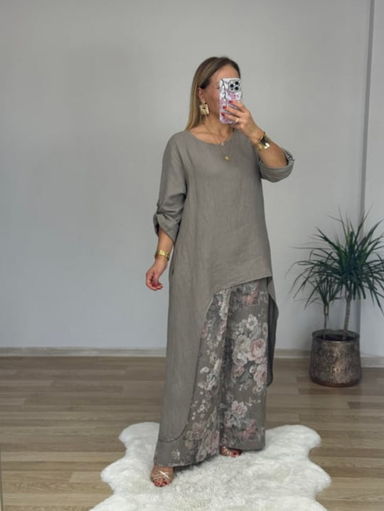 Damen Relaxed Fit Leinen Tunika Top EB