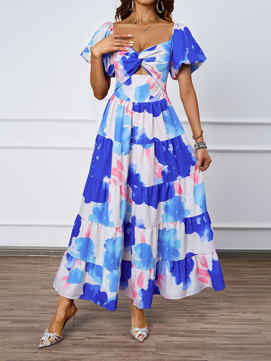 Damen Maxikleid mit voluminösen Puffärmeln und romantischem Schnitt EB