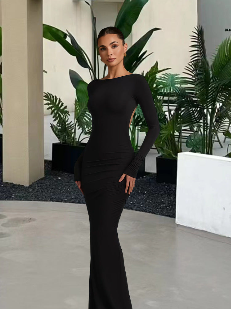 Damen elegantes Abendkleid mit figurbetontem Schnitt und langen Ärmeln EB